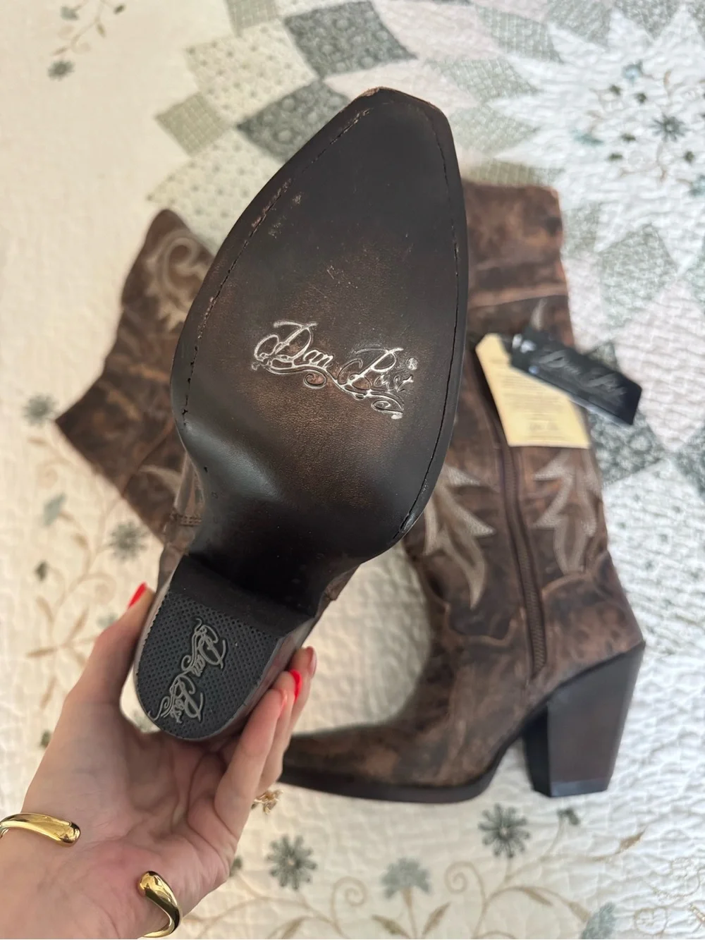 Dan Post Brown Distressed Leather Embroidered Cowboy Boots NWT